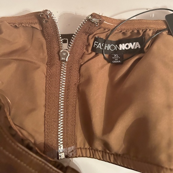 Fashion Nova Janisa Faux Leather Bantu Tube Top Brown - Picture 8 of 12